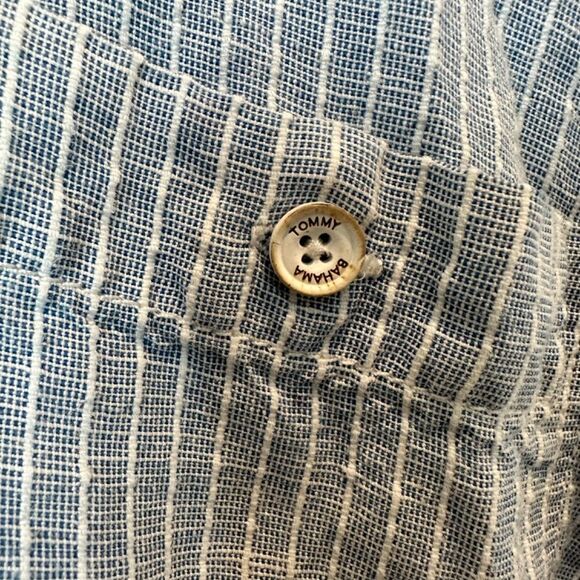 Tommy Bahama Blue White Stripe Linen Blend Short Sleeve Button Front Shirt L EUC - Picture 3 of 7